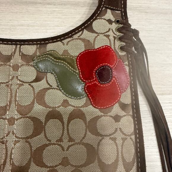 COACH Y2K Brown Signature Poppy For Peace Crossbody Shoulder Handbag 7087 Floral - Picture 4 of 10